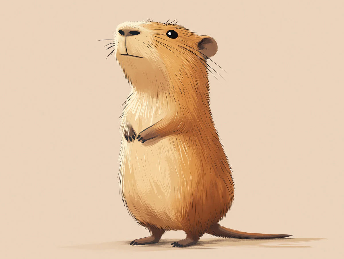Gentle Capybara Mural Wallpaper — Whimsical Animal Illustration Mural Wallpaper - room preview 02