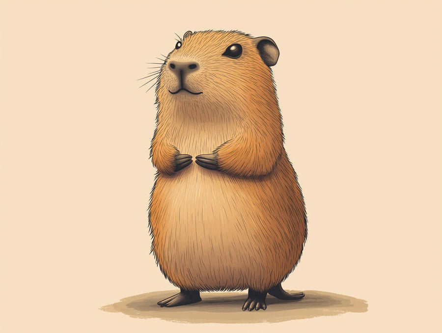 Baby Animals Wallpaper Mural – Cute Animals Wall Mural – Friendly Capybara — Soft Brown Animal Illustration printable artwork