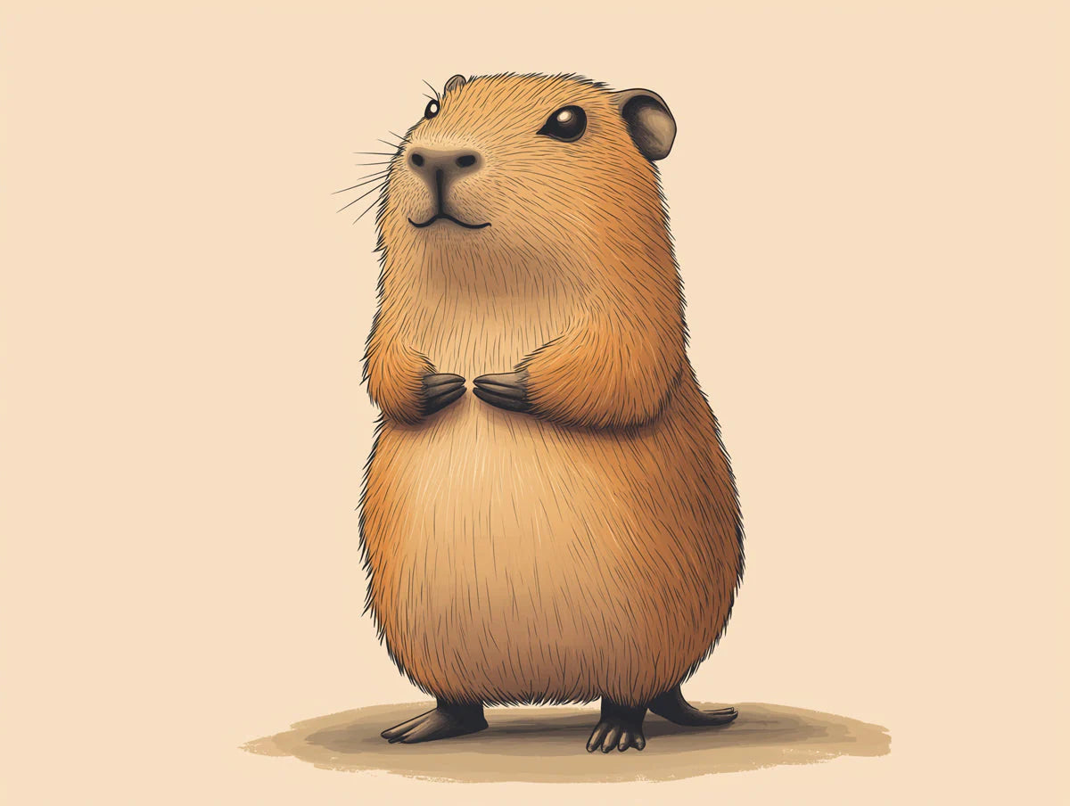 Friendly Capybara Mural Wallpaper — Soft Brown Animal Illustration Mural Wallpaper - room preview 02