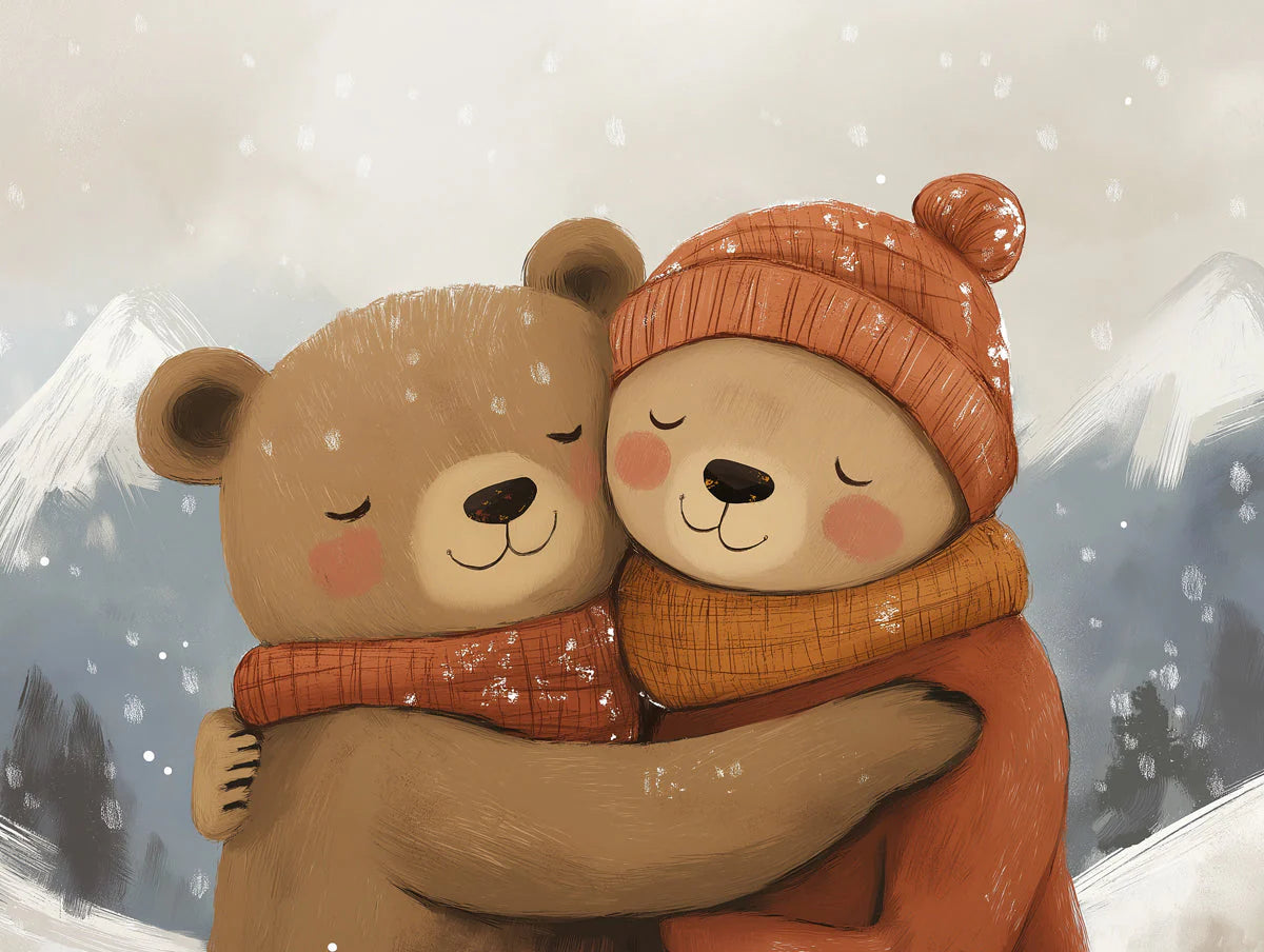 Winter Hug Bear Mural Wallpaper — Whimsical Illustration Mural Wallpaper - room preview 02