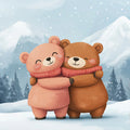 Winter Hug Bear Mural Wallpaper — Whimsical Snowy Landscape Mural Wallpaper - room preview 02