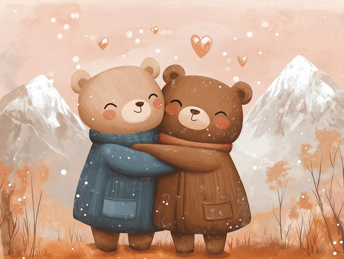 Cozy Bear Hug Mural Wallpaper — Whimsical Winter Illustration Mural Wallpaper - room preview 02