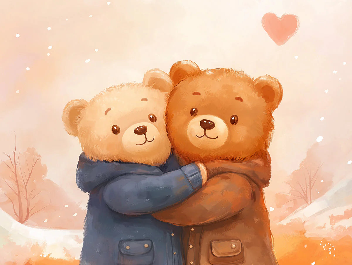 Hugging Teddy Bears Mural Wallpaper — Whimsical Kids Illustration Mural Wallpaper - room preview 02
