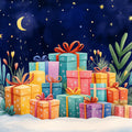 Starry Giftland Mural Wallpaper — Whimsical Holiday Illustration Mural Wallpaper - room preview 02