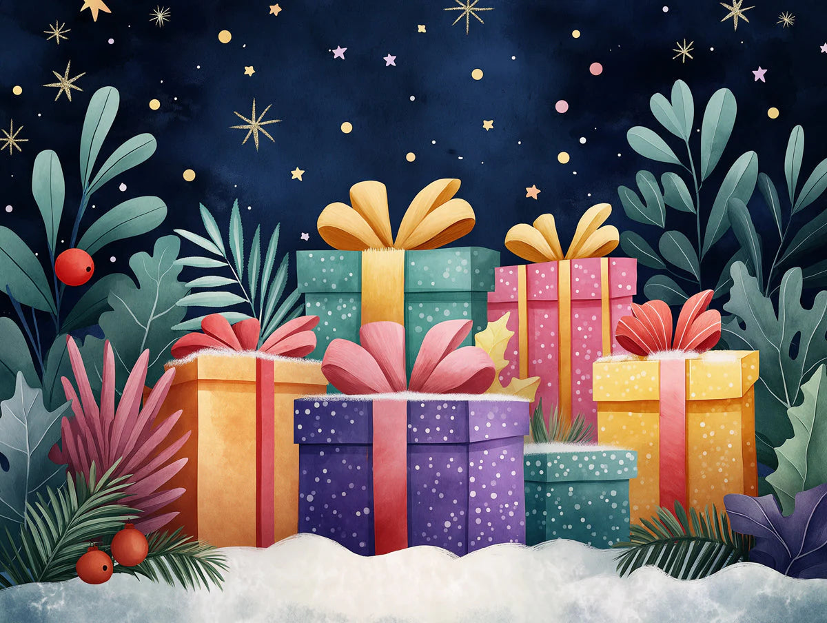Starry Night Giftscape Mural Wallpaper — Playful Festive Design Mural Wallpaper - room preview 02