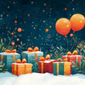 Midnight Giftland Mural Wallpaper — Festive Night Sky Illustration Mural Wallpaper - room preview 02