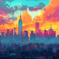NYC Skyline Sunset Mural Wallpaper — Impressionist Urban Art Mural Wallpaper - room preview 02