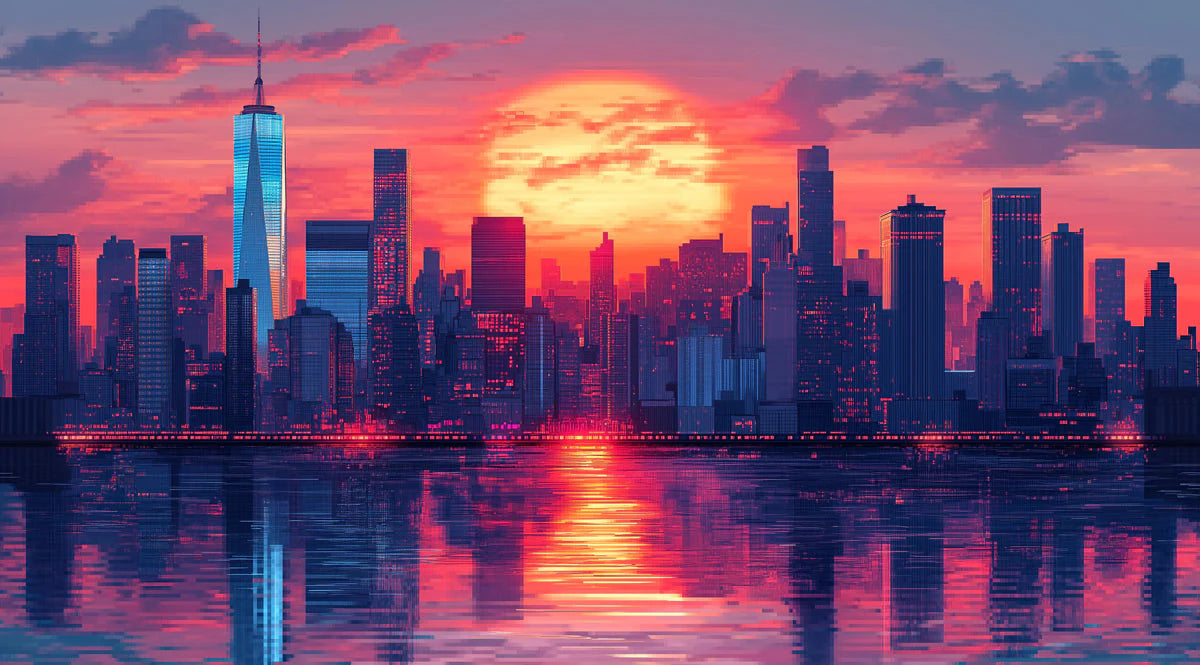 Vibrant Sunset Cityscape Mural Wallpaper —Urban Horizon Design Mural Wallpaper - room preview 02