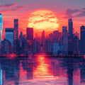 Vibrant Sunset Cityscape Mural Wallpaper —Urban Horizon Design Mural Wallpaper - room preview 02