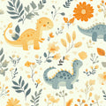 Dino Garden Mural Wallpaper in Soft Ochre and Dusty Blue Mural Wallpaper - room preview 02