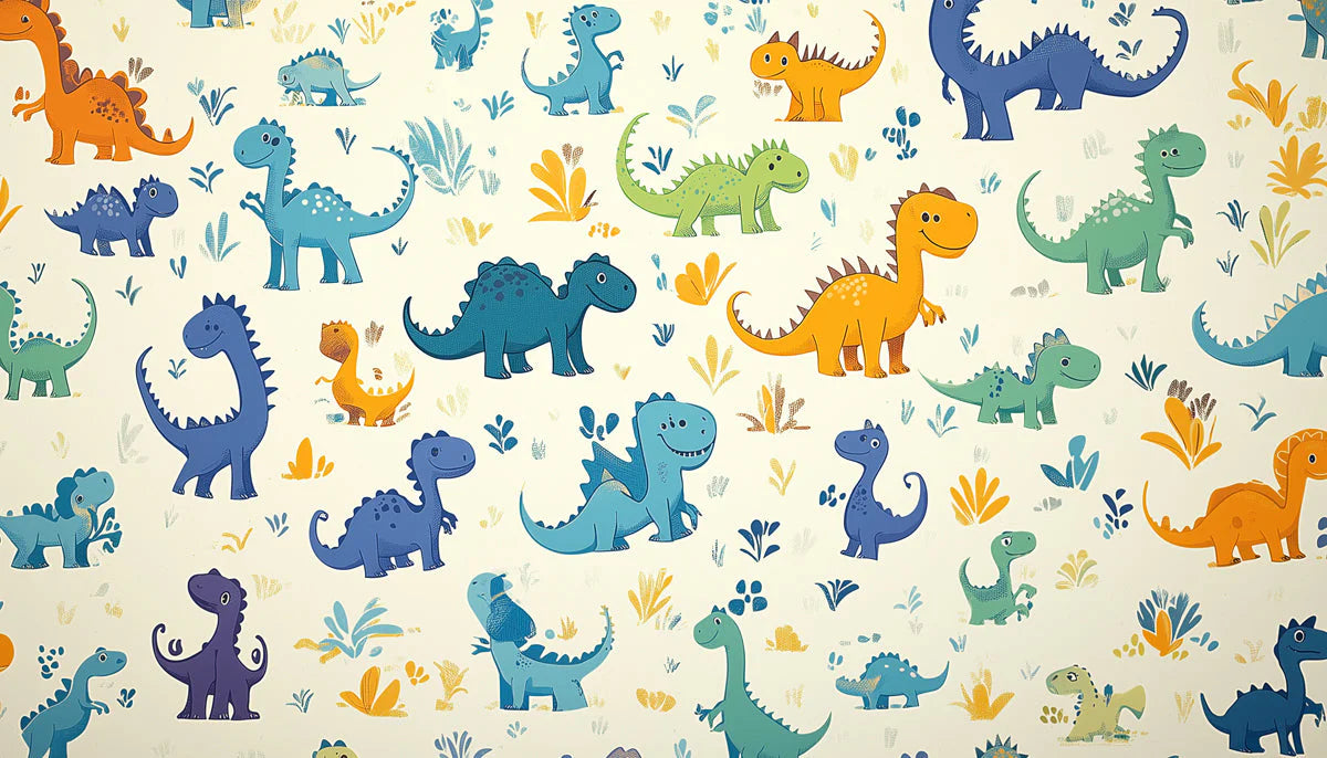 Dino Friends Mural Wallpaper — Playful Cartoon Pattern Mural Wallpaper - room preview 02