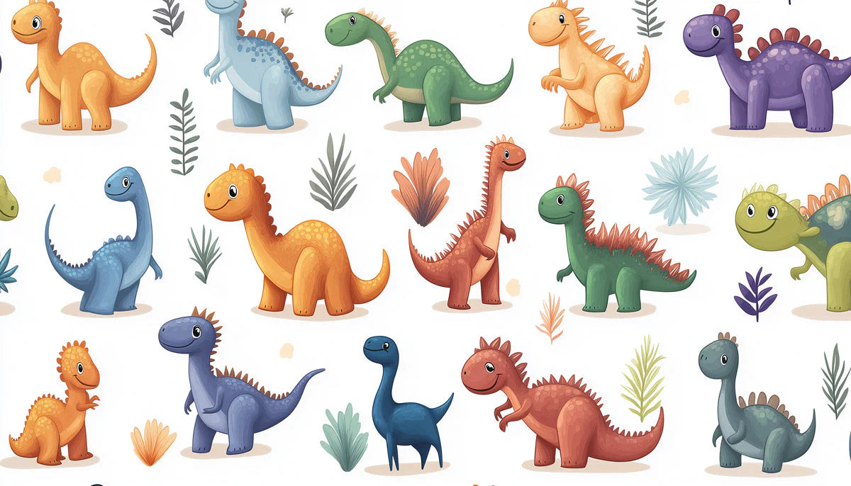 Friendly Dinosaur Friends Mural Wallpaper — Playful Cartoon Style Mural Wallpaper - room preview 02