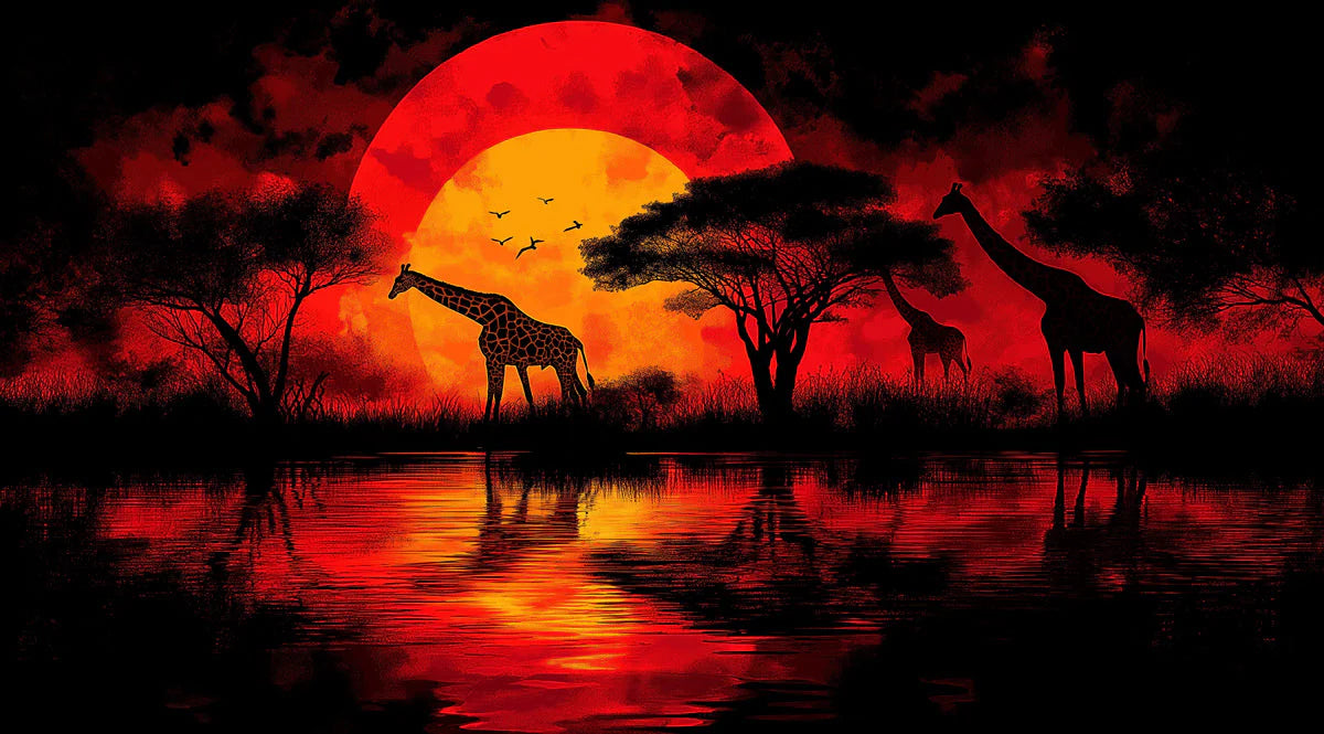 African Safari Sunset Mural Wallpaper — Bold Serengeti Silhouette Mural Wallpaper - room preview 02