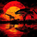 African Safari Sunset Mural Wallpaper — Bold Serengeti Silhouette Mural Wallpaper - room preview 02