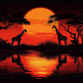 African Sunset Giraffe Silhouette Mural Wallpaper - room preview 02