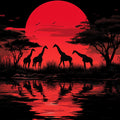 African Giraffe Sunset Mural Wallpaper — Bold Silhouette Graphic Mural Wallpaper - room preview 02