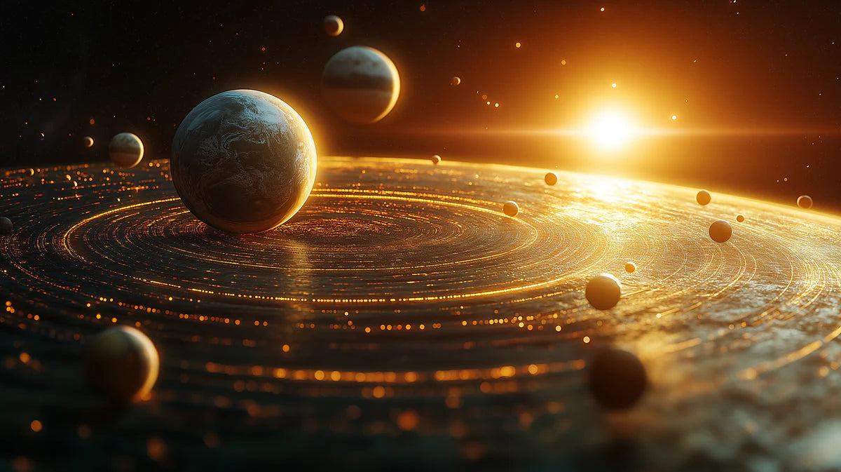 Celestial Orbit Mural Wallpaper — Deep Space Cosmic Design Mural Wallpaper - room preview 02