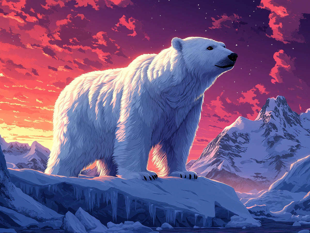 Polar Bear Arctic Sunset Mural Wallpaper — Vibrant Polar Scene Mural Wallpaper - room preview 02