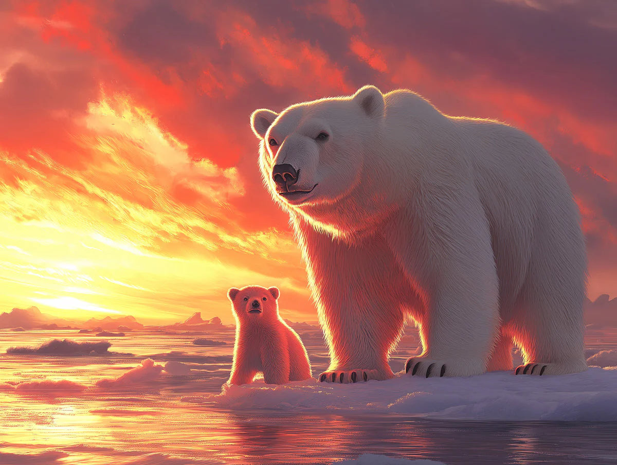 Arctic Polar Bear Sunset Mural Wallpaper —Warm Wildlife Scene Mural Wallpaper - room preview 02