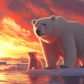 Arctic Polar Bear Sunset Mural Wallpaper —Warm Wildlife Scene Mural Wallpaper - room preview 02