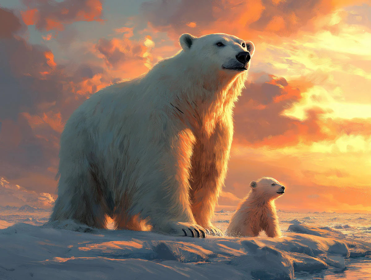 Arctic Sunset Polar Bear Mural Wallpaper —Painted Wildlife Scene Mural Wallpaper - room preview 02