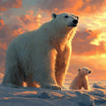 Arctic Sunset Polar Bear Mural Wallpaper —Painted Wildlife Scene Mural Wallpaper - room preview 02