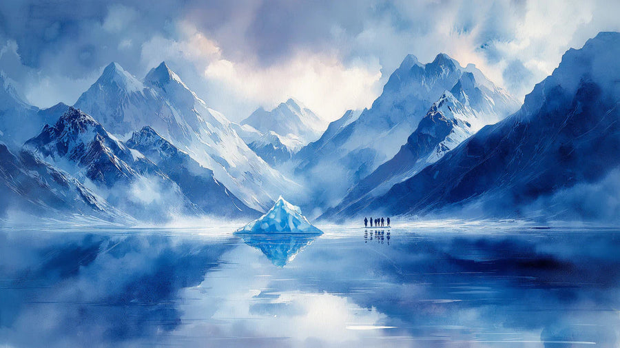 Landscape Wallpaper Mural – Scenery Wall Mural – Glacial Mountain Peak — Artistic Blue Landscape printable artwork