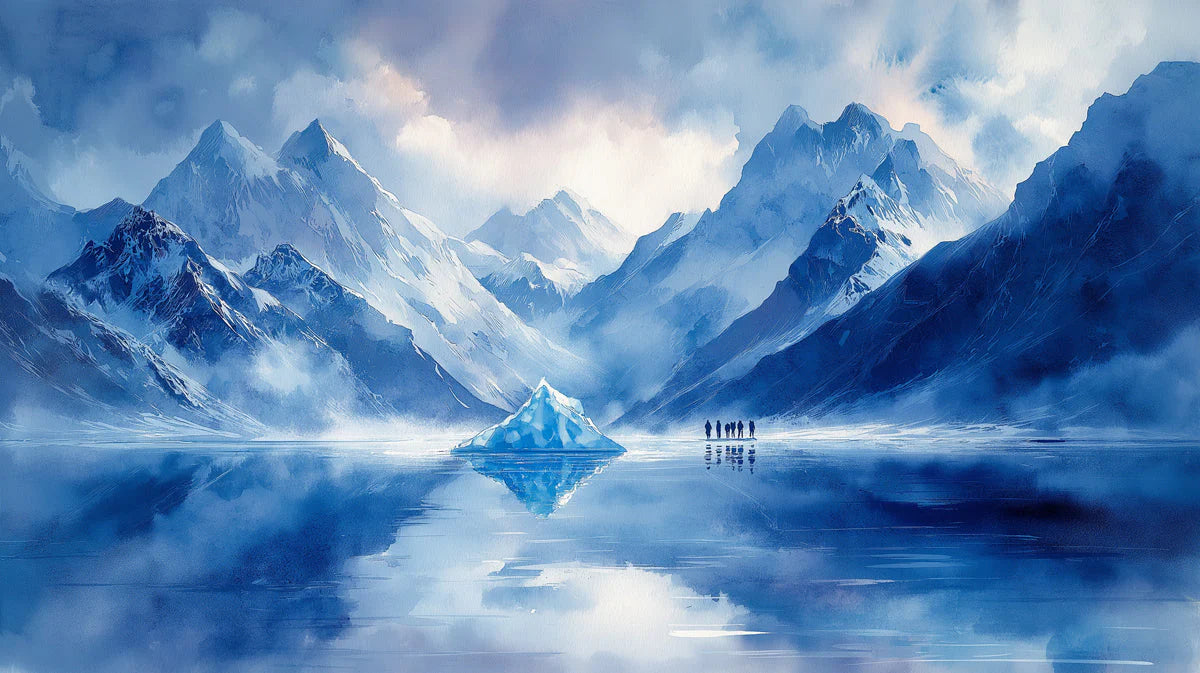Glacial Mountain Peak Mural Wallpaper — Artistic Blue Landscape Mural Wallpaper - room preview 02