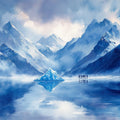 Glacial Mountain Peak Mural Wallpaper — Artistic Blue Landscape Mural Wallpaper - room preview 02