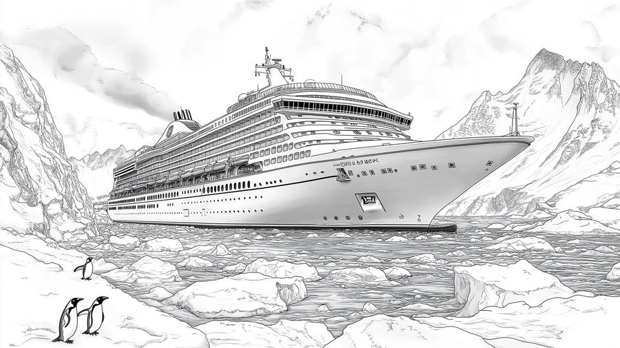 Nautical Wallpaper Mural – Maritime Wall Mural – Arctic Expedition Cruise Ship — Nautical Illustration printable artwork