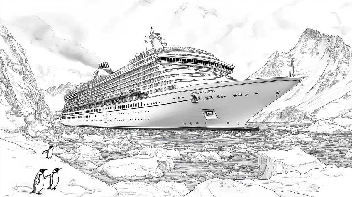 Arctic Expedition Cruise Ship Mural Wallpaper — Nautical Illustration Mural Wallpaper - room preview 02