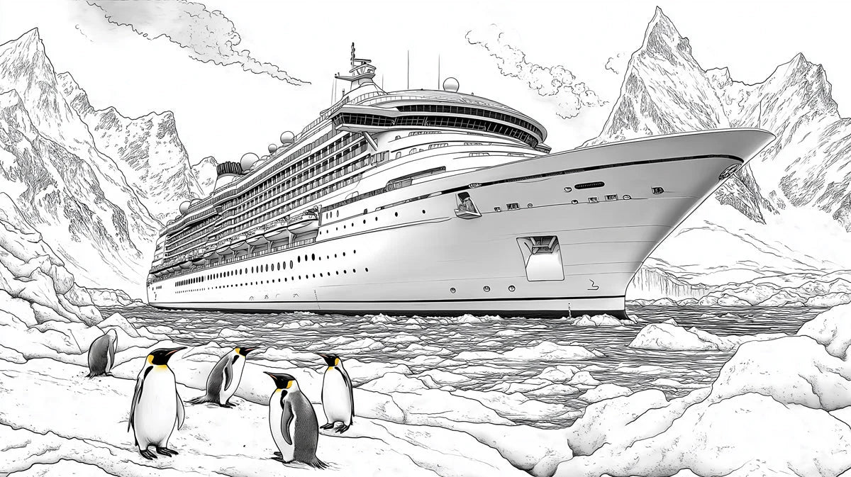 Arctic Expedition Cruise Ship Mural Wallpaper — Line Art Design Mural Wallpaper - room preview 02