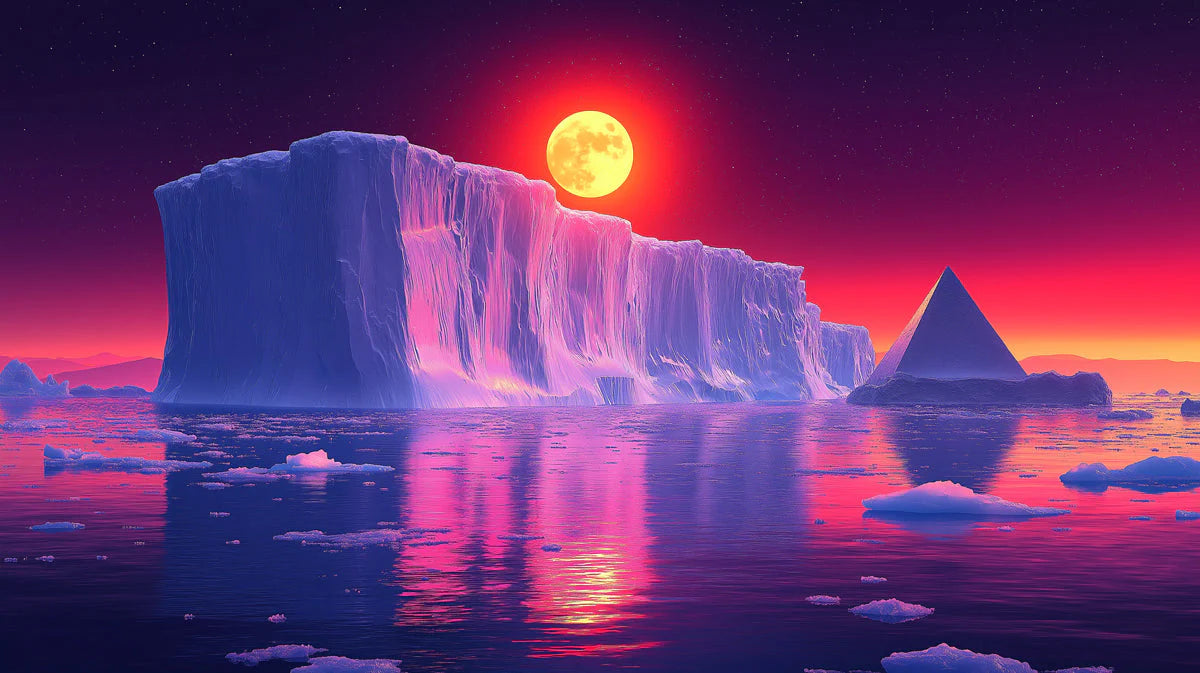 Arctic Twilight Mural Wallpaper — Vibrant Surrealist Landscape Mural Wallpaper - room preview 02