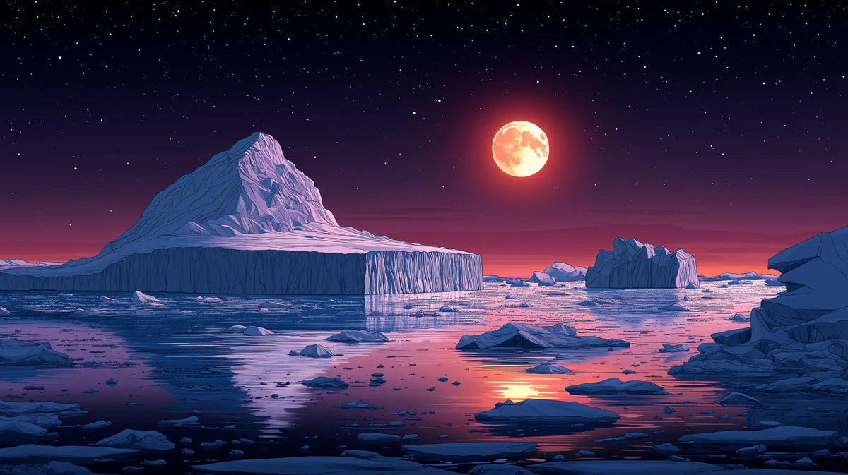 Arctic Ice Moon Mural Wallpaper — Dramatic Night Landscape Mural Wallpaper - room preview 02