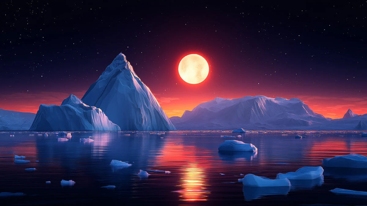 Midnight Arctic Ice Mural Wallpaper — Nighttime Polar Landscape Mural Wallpaper - room preview 02