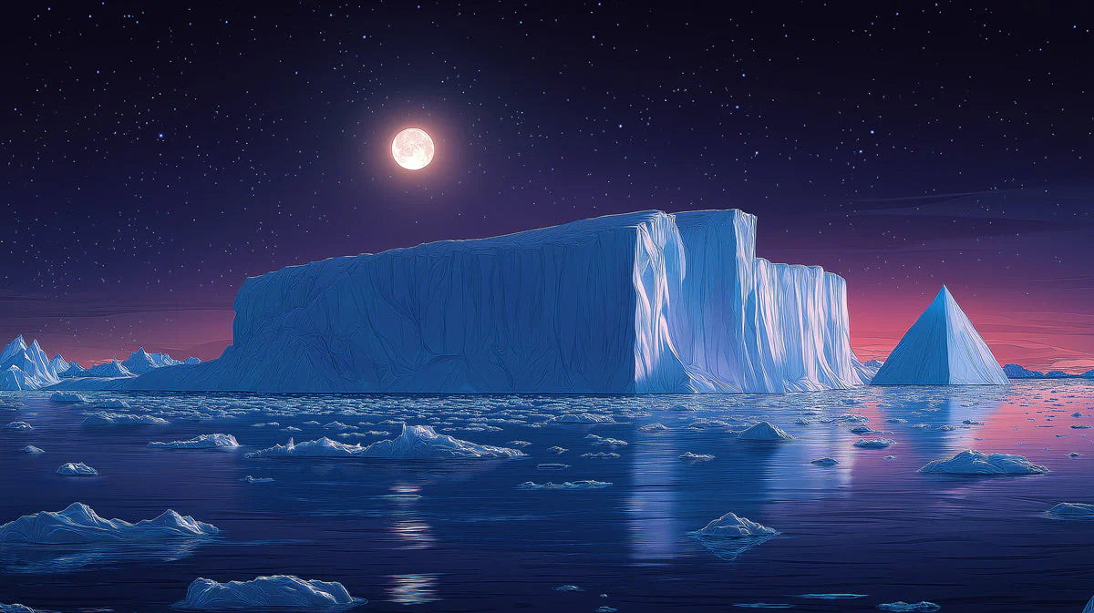 Arctic Moonlit Iceberg Mural Wallpaper —Cinematic Night Sky Mural Wallpaper - room preview 02