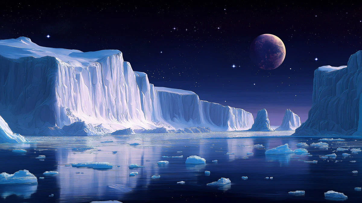 Arctic Moonscape Mural Wallpaper — Nighttime Polar Landscape Mural Wallpaper - room preview 02