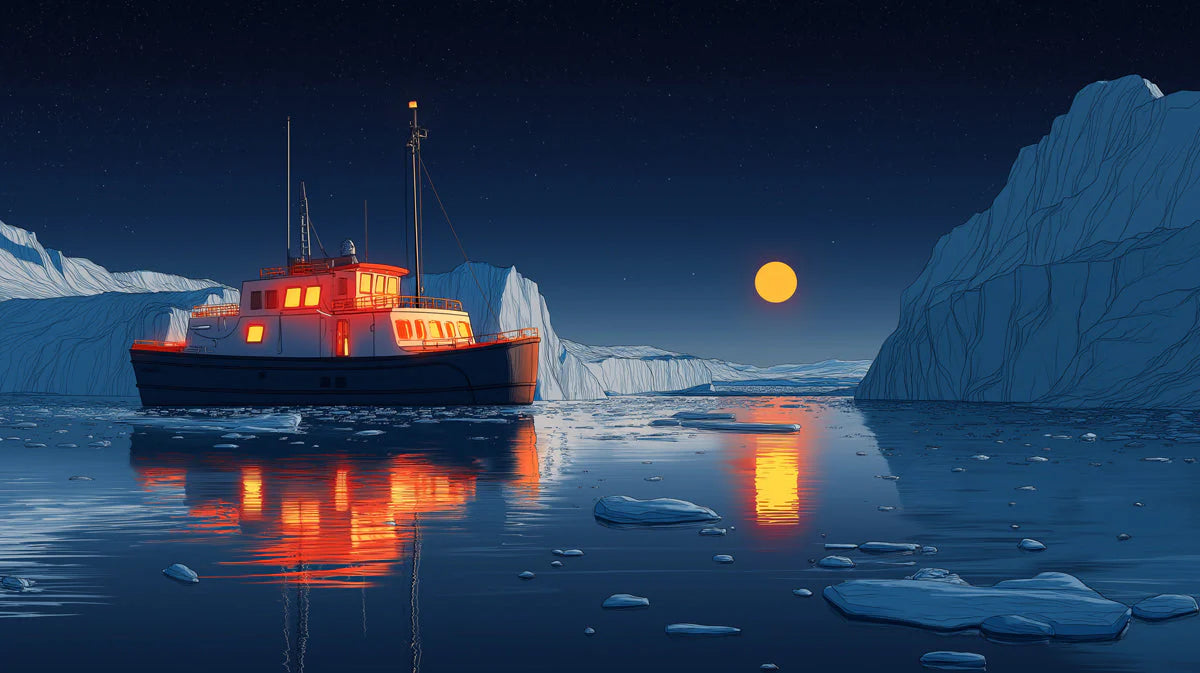 Arctic Expedition Mural Wallpaper — Midnight Nautical Scene Mural Wallpaper - room preview 02