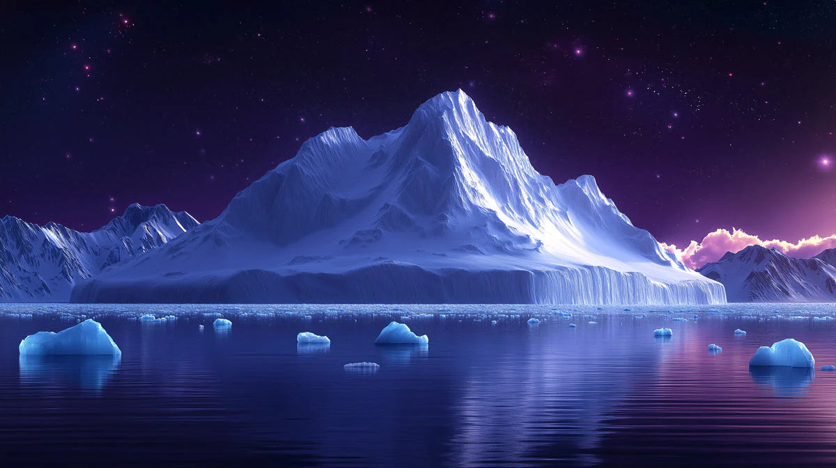 Icy Peak at Dusk Mural Wallpaper —Celestial Mountain Landscape Mural Wallpaper - room preview 02