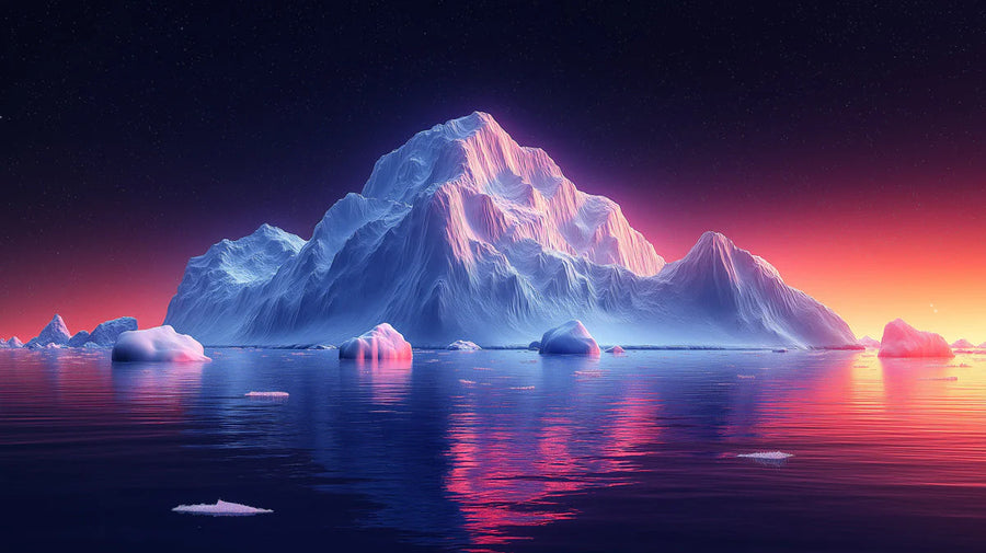 Landscape Wallpaper Mural – Scenery Wall Mural – Icy Peak Sunset — Vivid Mountain Landscape printable artwork