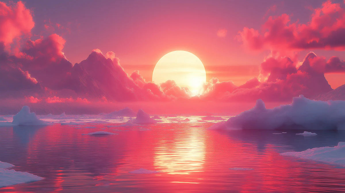 Arctic Sunset Mural Wallpaper — Vibrant Pink and Gold Landscape Mural Wallpaper - room preview 02