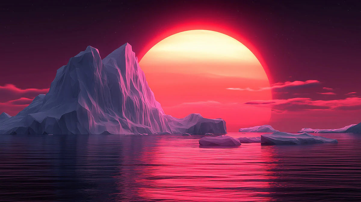 Arctic Sunset Geometric Mural Wallpaper — Vibrant Synthwave Style Mural Wallpaper - room preview 02