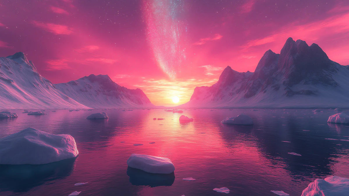 Arctic Nebula Sunset Mural Wallpaper — Dreamy Celestial Landscape Mural Wallpaper - room preview 02