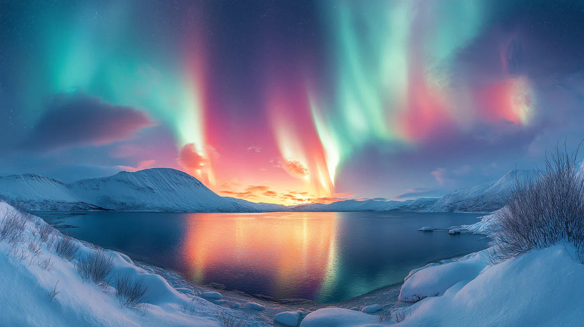 Arctic Aurora Borealis Mural Wallpaper — Ethereal Night Landscape Mural Wallpaper - room preview 02