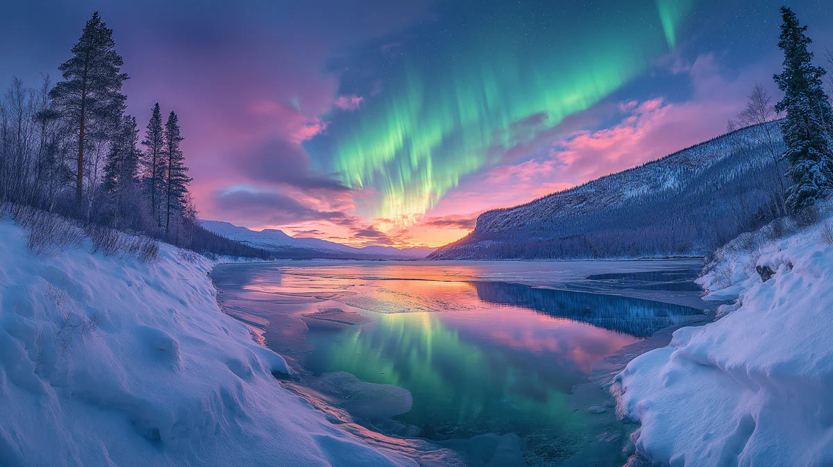 Aurora Borealis Arctic Night Mural Wallpaper — Luminous Landscape Mural Wallpaper - room preview 02