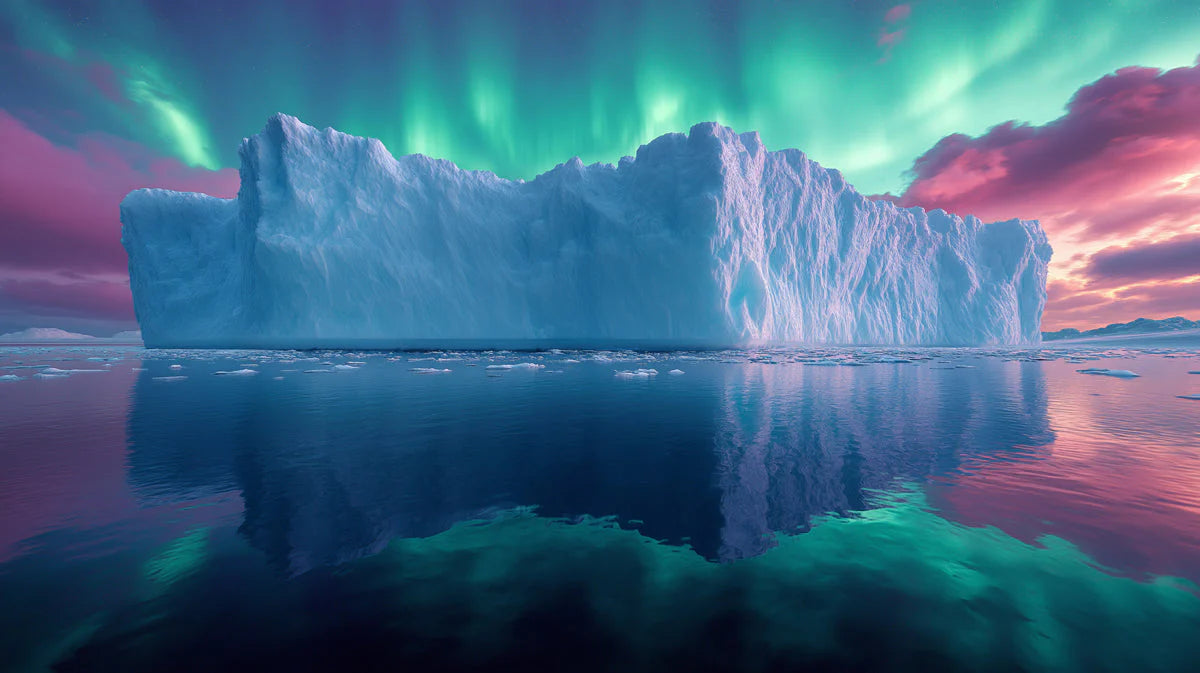Arctic Iceberg and Aurora Mural Wallpaper — Dramatic Polar Night Mural Wallpaper - room preview 02