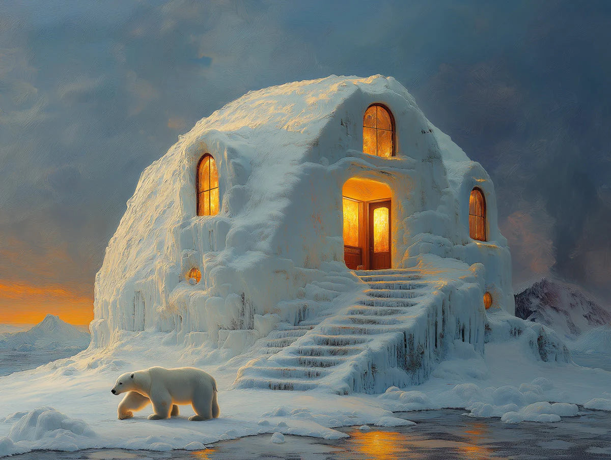 Arctic Igloo Retreat Mural Wallpaper — Winter Twilight Scene Mural Wallpaper - room preview 02