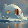 Arctic Igloo and Polar Bear Scene Mural Wallpaper —Whimsical Mural Wallpaper - room preview 02