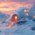Arctic Igloo Sunset Mural Wallpaper — Dreamy Polar Landscape Mural Wallpaper - room preview 02