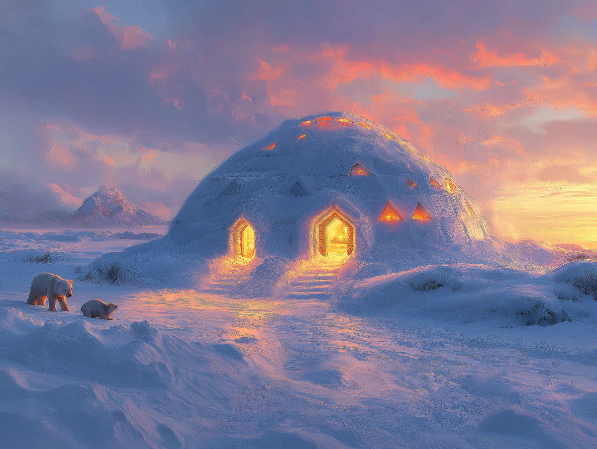 Arctic Igloo Dreamscape Mural Wallpaper — Impressionistic Style Mural Wallpaper - room preview 02